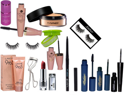 

Amber Eyelashes 2, loose powder, liquid last eyeliner, eyeliner & mascara, nail paint remover, 9 to 5 weightless mousse foundation, eyeliner & mascara, mirror nail paint, enrich lipstick, eye conic k, eyelashes curler(Set of 14)