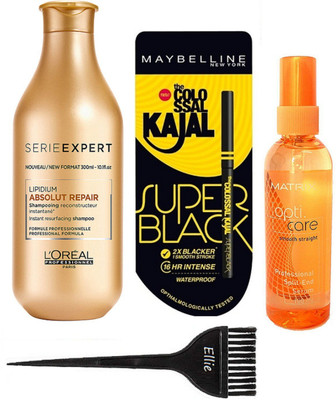 

Ellie Hair Brush,Professional Serie Expert Absolut Repair Lipidium Shampoo, Opti Smooth Straight Serum,Super Black Kajal(Set of 4)