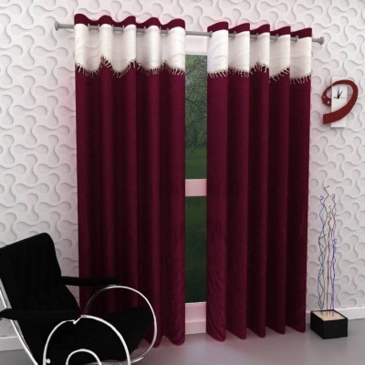 Panipat Textile Hub 214 cm (7 ft) Polyester Semi Transparent Door Curtain (Pack Of 2)(Solid, Maroon)
