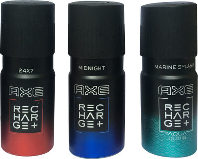 

AXE 1 24X7, 1 MIDNIGHT , 1 MARINE SPLASH (PACK OF 3) Deodorant Spray - For Men(150 ml, Pack of 3)