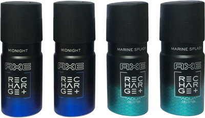 

AXE 2 MIDNIGHT , 2 MARINE SPLASH (PACK OF 4) Deodorant Spray - For Men(150 ml, Pack of 4)