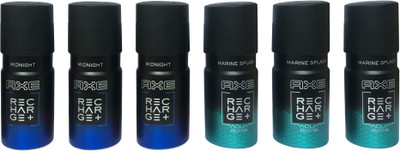 

AXE 3 MIDNIGHT , 3 MARINE SPLASH (PACK OF 6) Deodorant Spray - For Men(150 ml, Pack of 6)