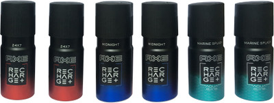 

AXE 2 24X7, 2 MIDNIGHT , 2 MARINE SPLASH (PACK OF 6) Deodorant Spray - For Men(150 ml, Pack of 6)
