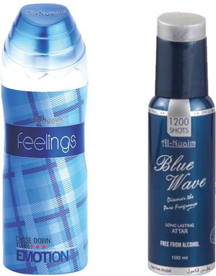 

Al Nuaim Blue Wave perfume spray 1200 short + 150ml Deodorant Perfume Body Spray - For Men & Women(250 ml, Pack of 2)
