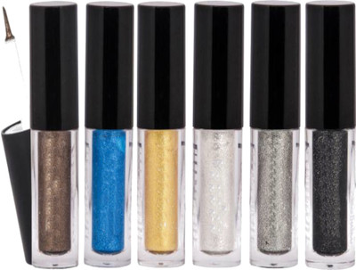 

firstzon™ smudgeproof fashion glitter liquid eyeliner set of 6 12 ml(multicolor)