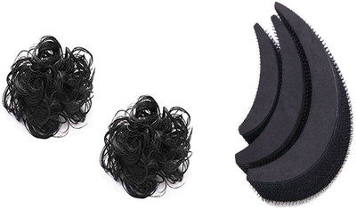 

GadinFashion Set of 2 Black Hair Funky Rubber Juda & 3Pcs Banana Bumpit for Hair Puff Maker Hair Accessory Set(Black)
