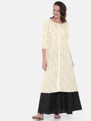 Span Women Floral Print A-line Kurta(White)