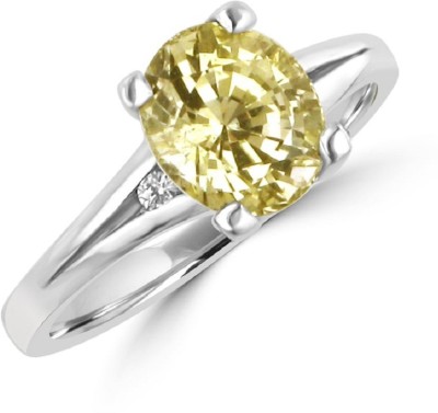 Jaipur Gemstone Yellow Sapphire RIng With Certified Stone Stone Sapphire Silver Plated Ring
