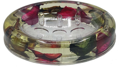 

AARIHANT'S The Value Store Decorative Acrylic Rose petals of green and red color Soap Dish with beautiful floating rose petals. Attractive addition to any bathroom(Red)