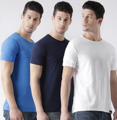 Young trendz Solid Men Round Neck Dark Blue, Light Blue, White T-Shirt