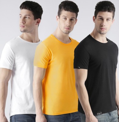 Young trendz Solid Men Round Neck White, Black, Yellow T-Shirt