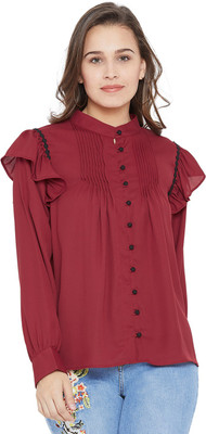 Imfashini Formal Cuffed Sleeve Solid Women Maroon Top