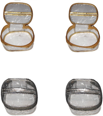 Addyz Pack of 4 Pieces Transparent shop kit travel Gifting Multipurpose Vanity Box(Silver, Golden)