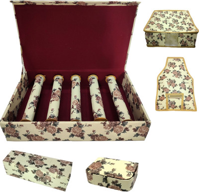 

Addyz Combo Of 5 Rose Printed 1 Piece 5 RodP Wooden Bangle box, 1 Piece Big Earring Folder, 1 Piece Ring Box , 1 saree cover 1 blouse cover Jewellery Vanity Box(Cream)