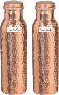 Prisha India Craft Traveller's Hammered Pure Copper Water Flask for Ayurvedic Health Benefits Diwali Gift Item 900 ml Bottle(Pack of 2, Brown, Steel)