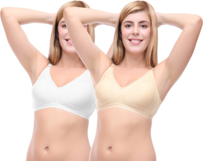 Selfcare Set Of 2 Seamless Cup Women Minimizer Non Padded Bra(White, Beige)
