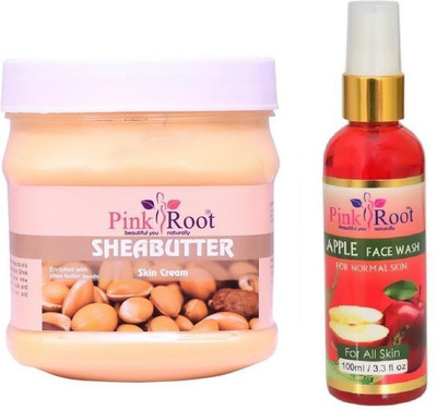 Pink Root SHEA BUTTER CREAM 500GM WITH APPLE FACE WASH 100ML(Set of 2)