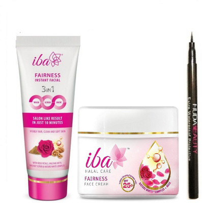 

iba halal care 3 in 1 Instant Fairness Face wash with Fairness Face cream with Waterproof Eyeliner Liquid(Set of 3)