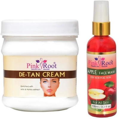 Pink Root DE-TAN CREAM 500GM WITH APPLE FACE WASH 100ML(Set of 2)