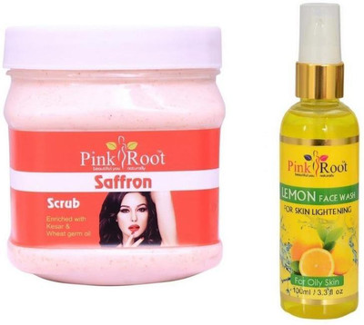

Pink Root SAFRON SCRUB 500GM WITH LEMON FACE WASH 100ML(Set of 2)
