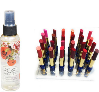 

Miss Boss cinema waterproof lipstick set of 24 ,kb Rose Long lasting moisturizing Makeup up Fixer Primer - 120 ml combo, pack of 2(Set of 2)