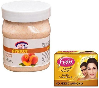 

Pink Root APRICOT SCRUB 500GM WITH FEM GOLD BLEACH 30GM(Set of 2)