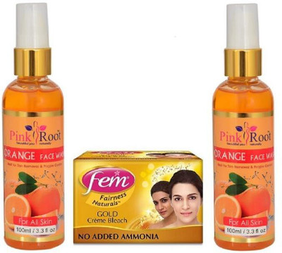

Pink Root ORANGE FACE WASH 2 PCS WITH FEM GOLD BLEACH 30GM(Set of 3)