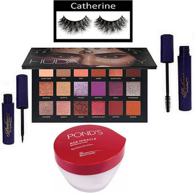 

catherine Eyelashes, Padma Eyeliner & Mascara, Huda Beauty Desert Dusk Eyeshadow Palette, Age Miracle Cream(Set of 5)
