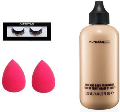

OWNSTAR 1 Pair Eyelash And 2 Piece Blander Puff And Face & Body Foundation(120 ML.)(Set of 4)