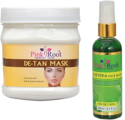 

Pink Root DE-TAN MASK 500GM WITH ALOEVERA FACE WASH 100ML(Set of 2)