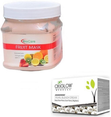 

Biocare FRUIT MASK 500GM WITH OXYGLOW PEARL BLEACH 50GM(Set of 2)