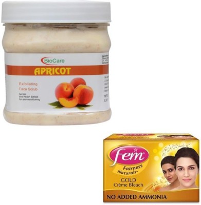 BIOCARE APRICOT SCRUB 500GM WITH FEM GOLD BLEACH 30GM(2 Items in the set)