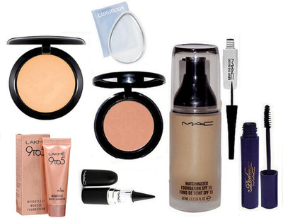 

luxurious Silicon Puff & Weightless Mousse Foundation & Compact & Blusher & Stick kajal & Eyeliner & Padma Mascara(Set of 8)