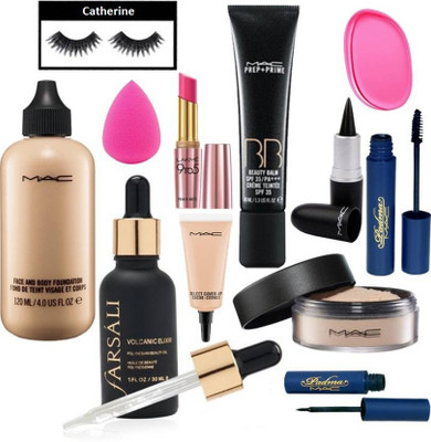 

catherine Eyelashes & Face & Body Foundation & Sponge Puff & Serum & 9To5 Primer Matte Lipstick & Select Cover Up & BB Beauty Balm Cream & Loose Powder & Stick K & Silicon Puff & Padma Eyeliner & Mascara(Set of 12)