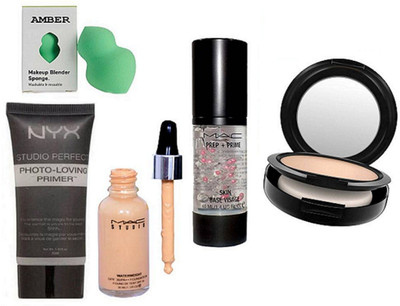 

Amber Sponge Puff , Studio Water Weighted fond de tent foundation, studio fix Compact, prep+prime Primer, studio perfect photo-loving primer(Set of 3)
