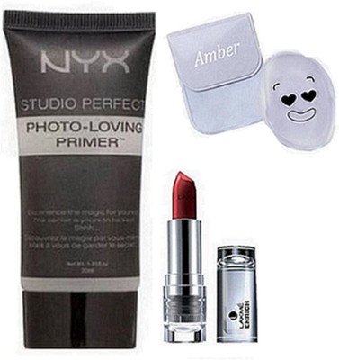 

Amber Silicon puff, enrich lipstick with studio perfect photo-loving primer(Set of 3)