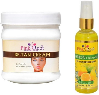 Pink Root DE-TAN CREAM 500GM WITH LEMON FACE WASH 100ML(Set of 2)