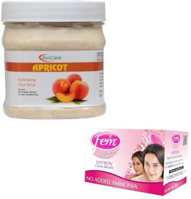 BIOCARE APRICOT SCRUB 500GM WITH FEM SAFFRON BLEACH 64GM(2 Items in the set)