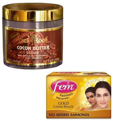 

Pink Root COCOA BUTTER SCRUB 100GM WITH FEM GOLD BLEACH 30GM(Set of 2)