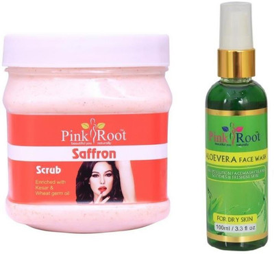 

Pink Root SAFRON SCRUB 500GM WITH ALOEVERA FACE WASH 100ML(Set of 2)