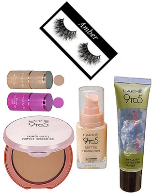 

Amber Eyelashes, 9 to 5 primer matte foundation, infallible primer, primer matte powder compact, mirror nail paint pack of 2(Set of 6)