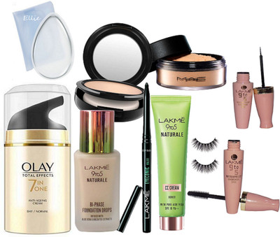 

ellie Eyelashes& Total Effect 7 In One Cream, 9 To 5 Naturale C C Cream,Foundation,kajal,Liner,Mascara,Puff,Studio Fix Compact,Loose Powder Compact(Set of 10)