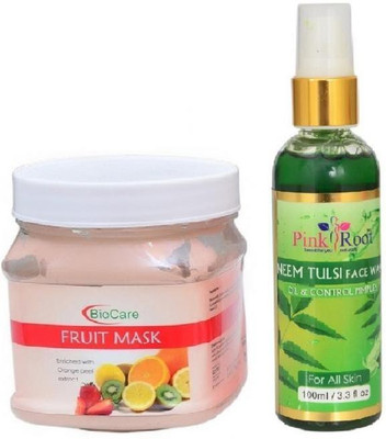 Pink Root NEEM FACE WASH 100ML WITH BIOCARE FRUIT MASK 500GM(Set of 2)