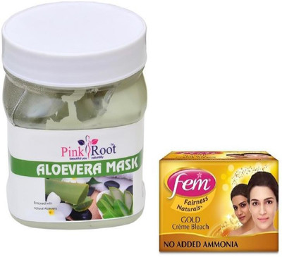

Pink Root ALOEVERA MASK 500GM WITH FEM GOLD BLEACH 30GM(Set of 2)