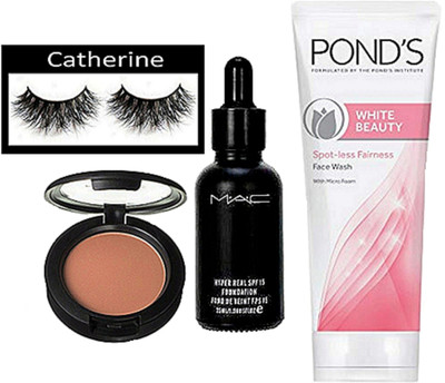 

catherine Eyelashes, Hyper Real Foundation, Blusher, White Beauty Spot-Less Fairness Face Wash(Set of 4)