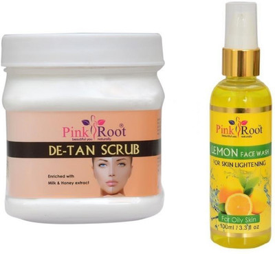 

Pink Root DE-TAN SCRUB 500GM WITH LEMON FACE WASH 100ML(Set of 2)
