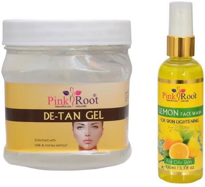 

Pink Root DE-TAN GEL 500GM WITH LEMON FACE WASH 100ML(Set of 2)