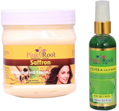 

Pink Root SAFRON CREAM 500GM WITH ALOEVERA FACE WASH 100ML(Set of 2)