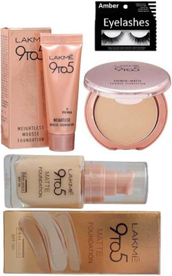 

Amber Eyelashes, 9 to 5 weightless mousse & matte foundation, primer+matte powder compact(Set of 4)