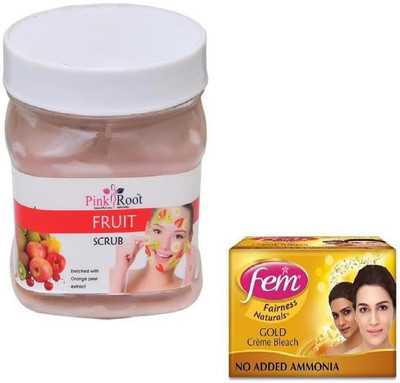 

Pink Root FRUIT SCRUB 500GM WITH FEM GOLD BLEACH 30GM(Set of 2)